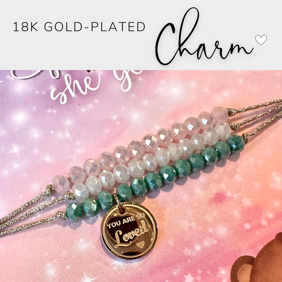 Love You Cousin Charm Bracelet Set with 18K Gold plated 'You Are So Loved' charm.