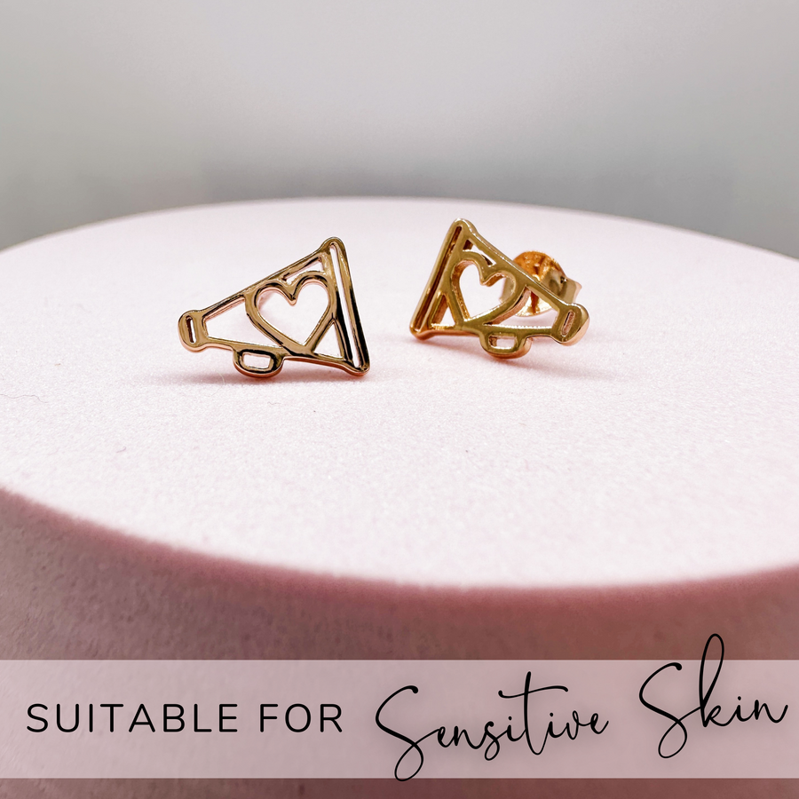 .925 Sterling Silver Cheer Earrings in gold, suitable for sensitive ears.