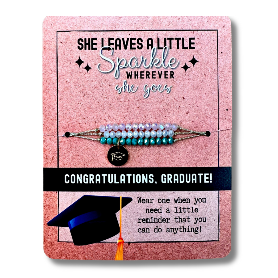 Congratulations, Graduate! Charm Bracelet Set with 14K Gold plated 'Graduation Cap' charm.