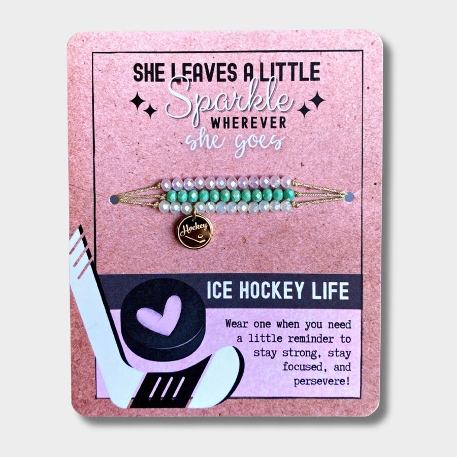 Ice Hockey Life Charm Bracelet Set with 14K Gold plated 'Hockey' charm, the Perfect little something.