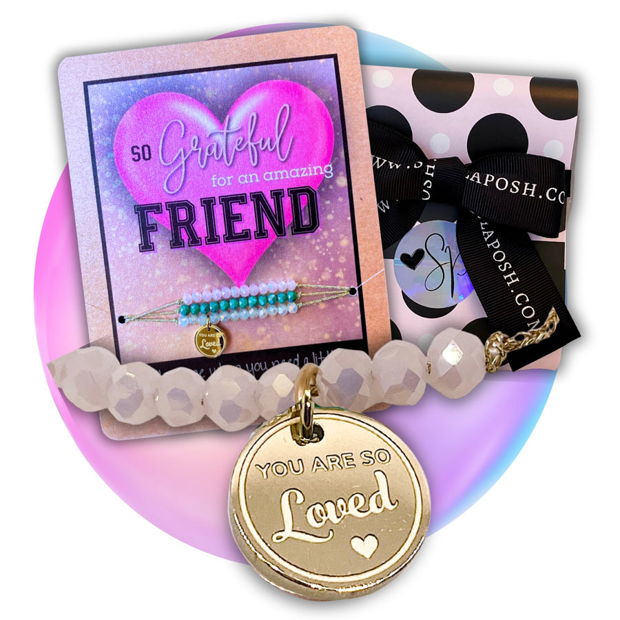 Amazing Friend Charm Bracelet Set with 14K Gold plated 'You are so Loved' charm, with gift package.
