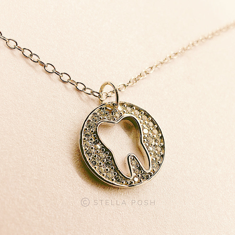 Disc Tooth Necklace - Solid .925 Sterling Silver
