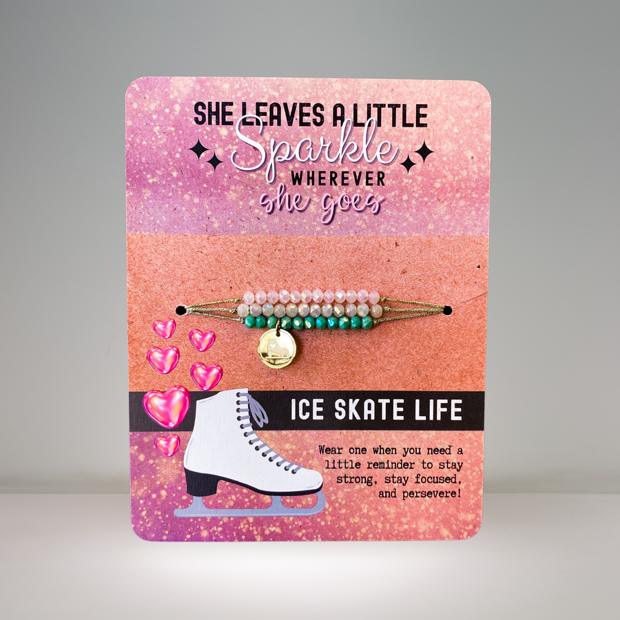 Ice Skate Life Charm Bracelet set with 14K Gold plated 'Ice Skate' charm.