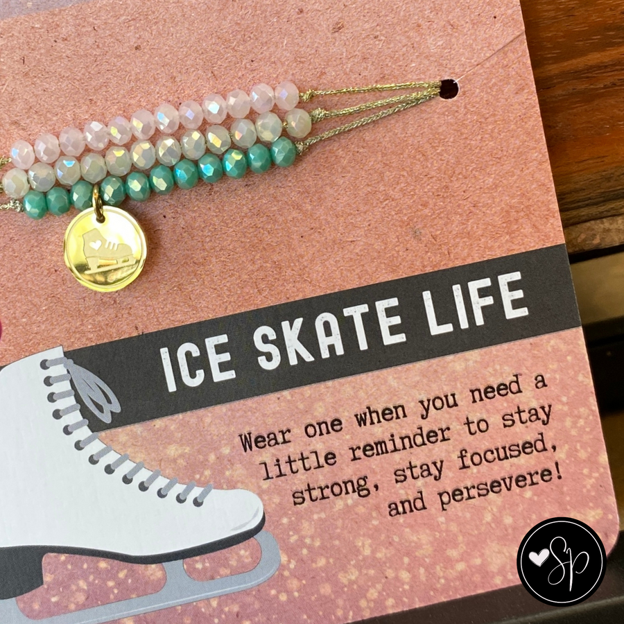  Ice Skate Life Charm Bracelet Set with 14K Gold plated 'Ice Skate' charm.