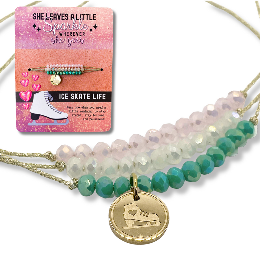 Ice Skate Life Charm Bracelet set with 14K Gold plated 'Ice Skate' charm.