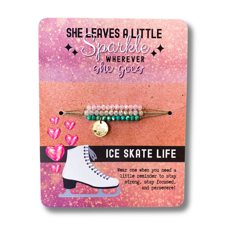  Ice Skate Life Charm Bracelet Set with 14K Gold plated 'Ice Skate' charm.