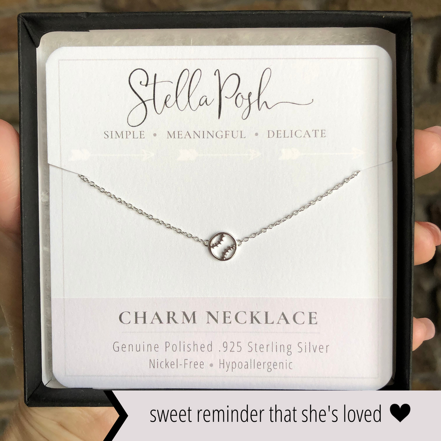 Tiny .925 silver Softball Necklace, a sweet reminder that she's loved.