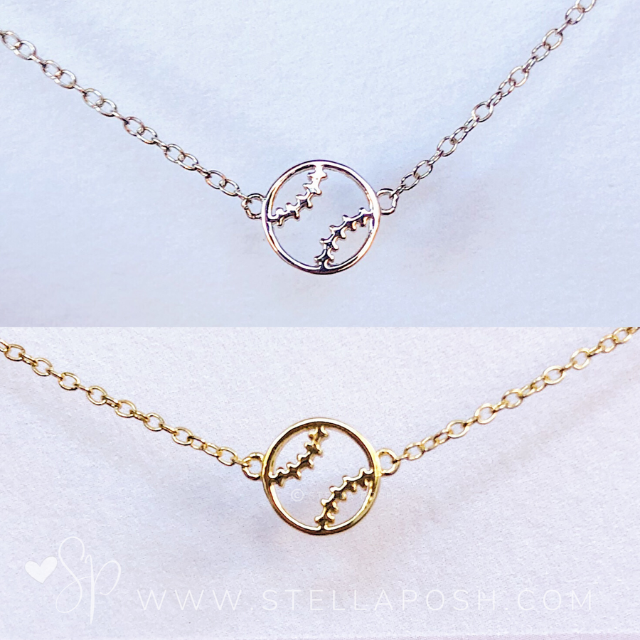 Tiny  .925 silver Softball Necklaces in Silver and Gold.