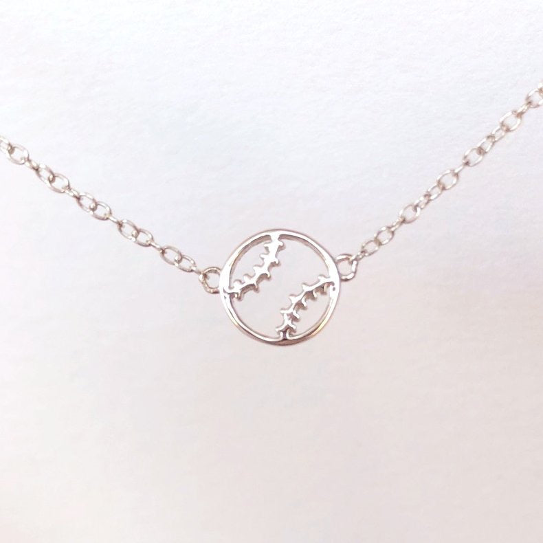 Dainty Softball Necklace - Solid .925 Sterling Silver