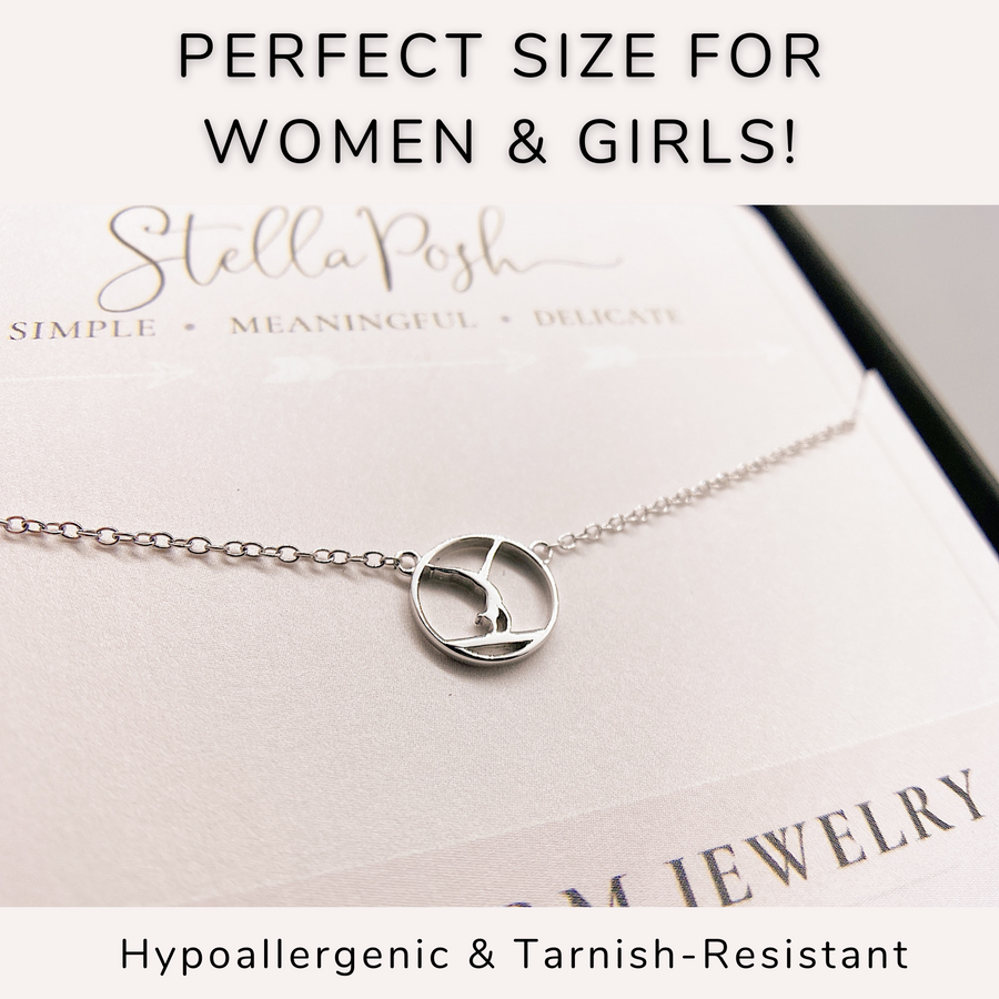 Adjustable for all ages, .925 silver Tiny Gymnastics Necklace in rose gold.