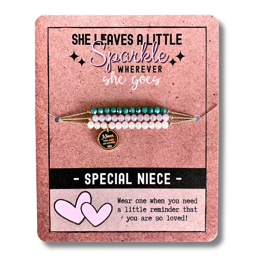 Special Niece Charm Bracelet set with 14K Gold plated 'Niece You are so Loved' charm, the Perfect little something.