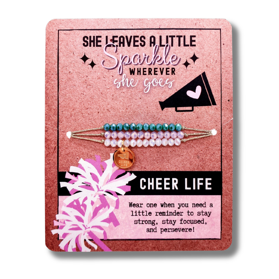 Cheer Life Charm Bracelet Set with 14K Gold plated 'Cheer Life' charm, the Perfect little something.