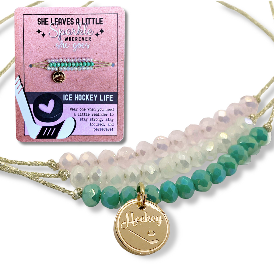 Ice Hockey Life Charm Bracelet Set with 14K Gold plated 'Ice Hockey' charm.
