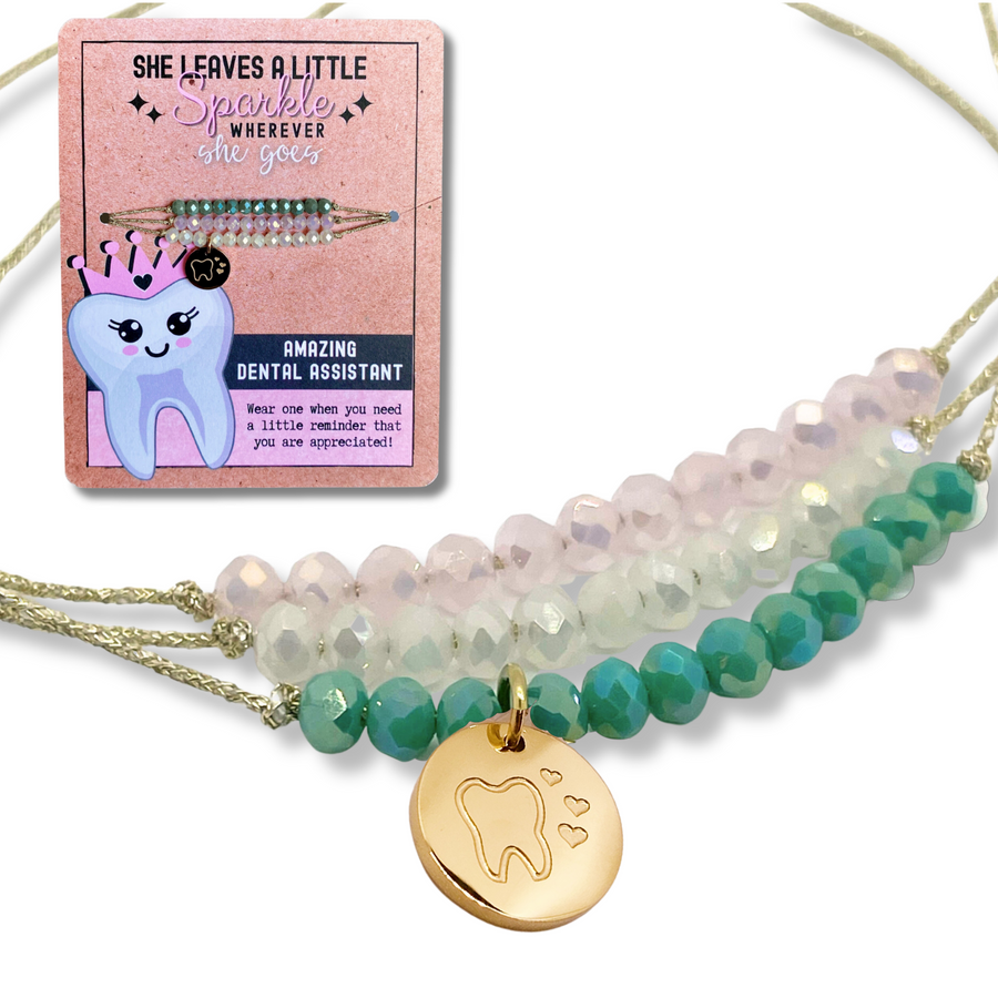 Amazing Dental Assistant Charm Bracelet set with 14K Gold plated 'Tooth' charm.