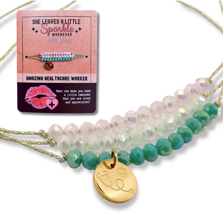 Amazing Healthcare Worker Charm Bracelet set with 14K Gold plated 'Stethoscope' charm.
