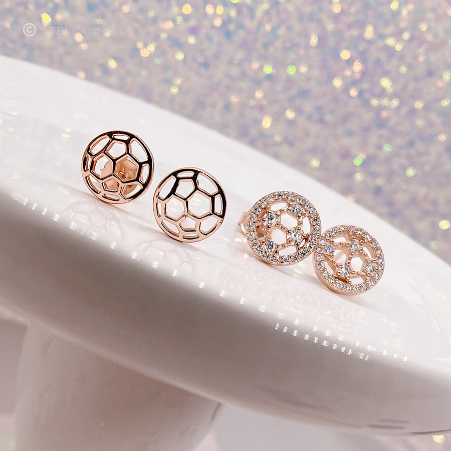 Tiny .925 Sterling Silver Soccer Earrings without and with  premium cubic zirconia stones in a pavé setting.