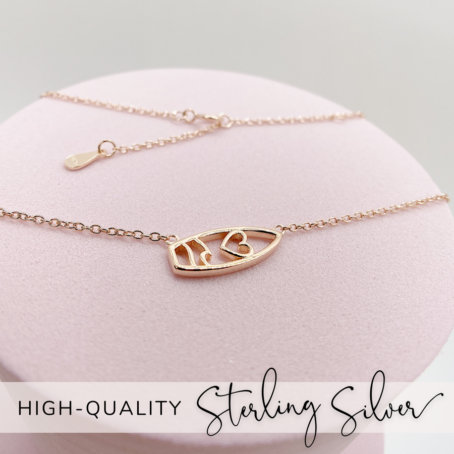 .925 silver Surfboard Necklace in gold.