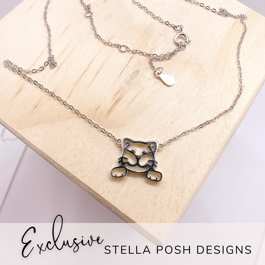 Stella Posh exclusively designed Dainty Cat .925 Sterling Silver necklace.