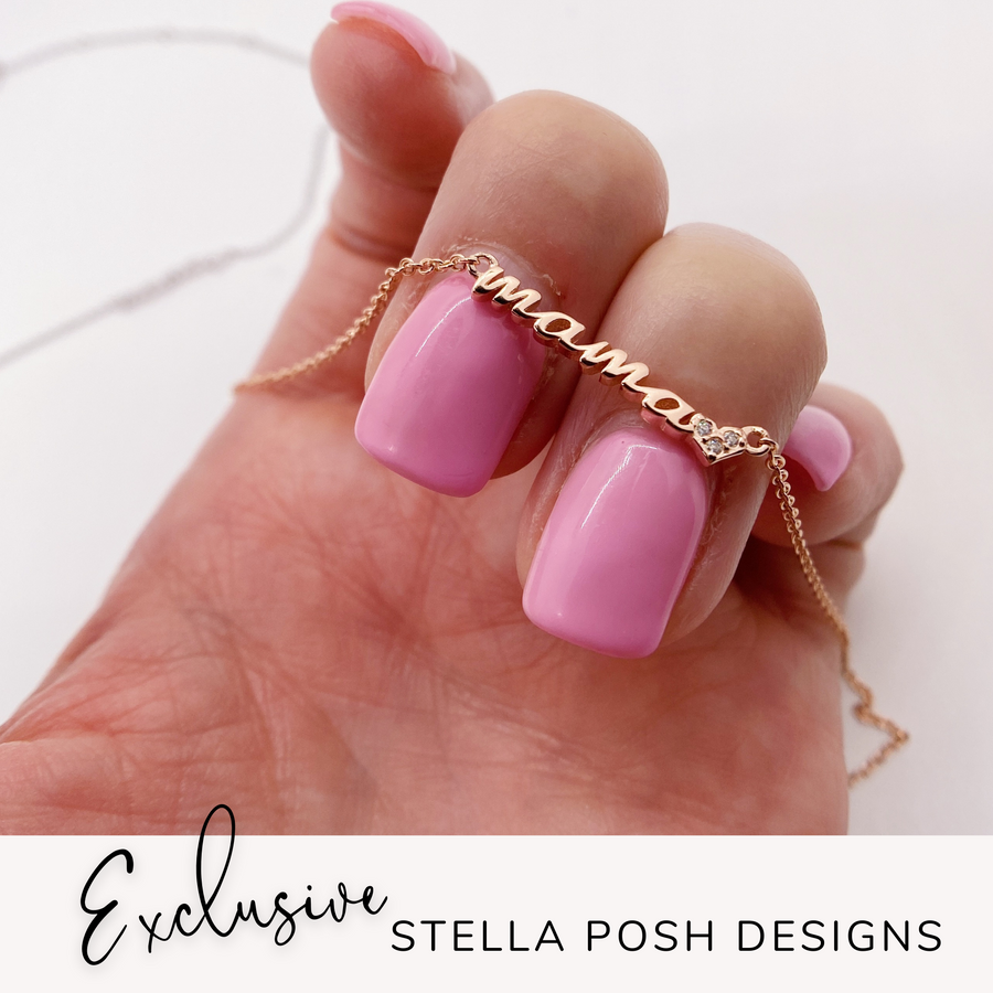 Exclusive Stella Posh design, .925 silver Dainty Mama Necklace with premium cubic zirconias.