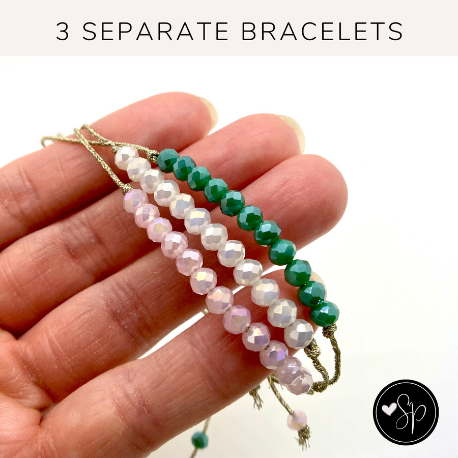 Charm Bracelet set with iridescent beads are 3 separate bracelets.