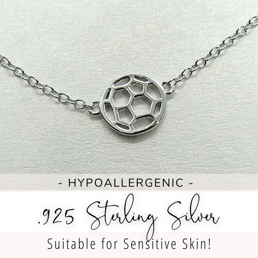 .925 hypoallergenic sterling silver Soccer Necklace in silver.