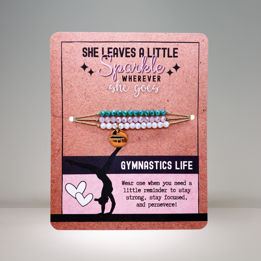 Gymnastics Life Charm Bracelet set with 14K Gold plated 'Gymnastics' charm.