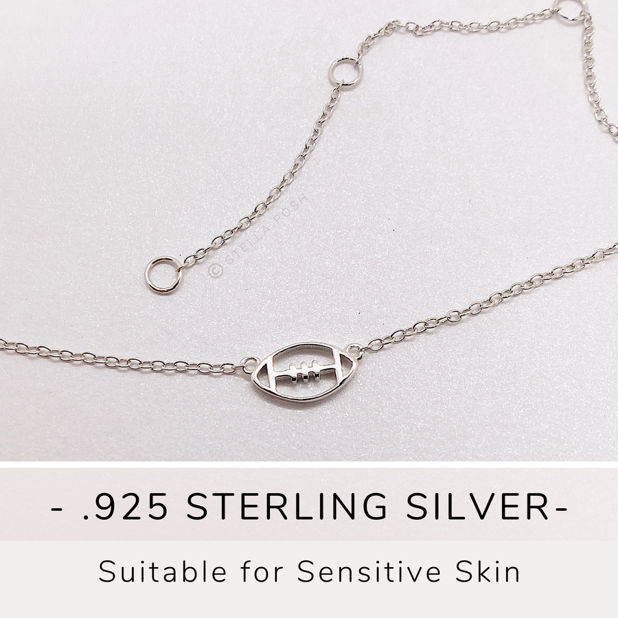 .925 silver Football Necklace, suitable for sensitive skin.