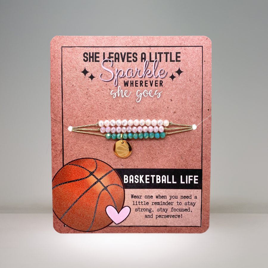 Basketball Life Charm Bracelet Set with 14K Gold plated 'Basketball' charm.