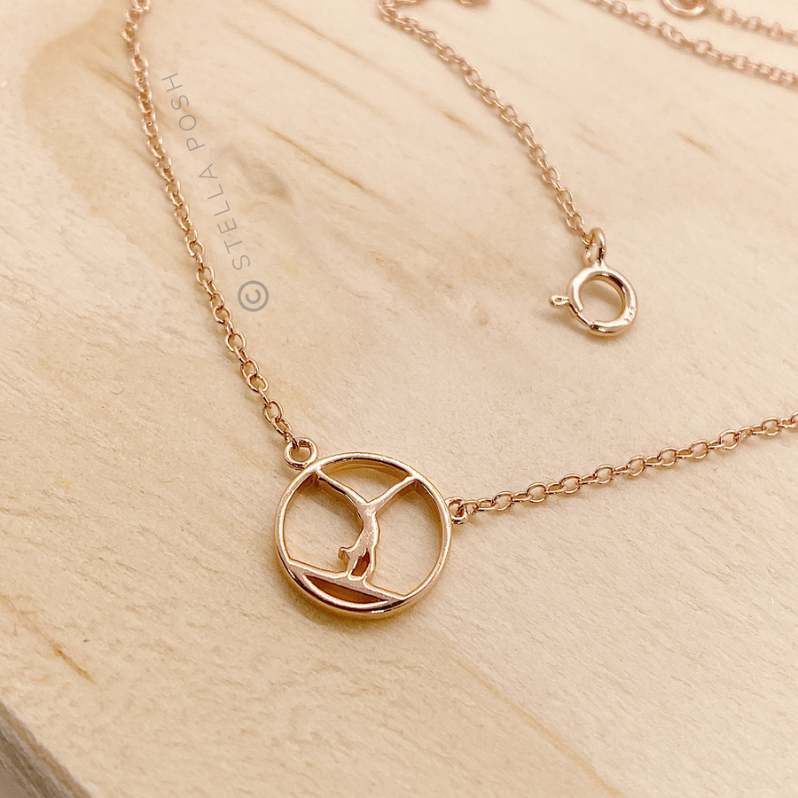 .925 silver Tiny Gymnastics Necklace in rose gold.