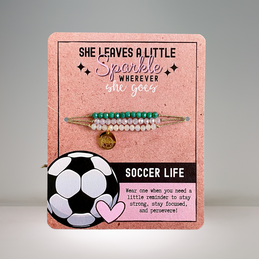 Soccer Life Charm Bracelet set with 14K Gold plated 'Soccer Ball' charm.