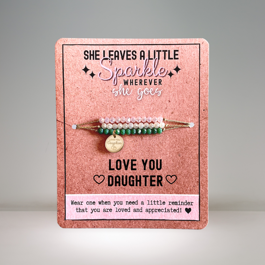 Love You Daughter Charm Bracelet Set with 14K Gold plated 'Love You Daughter' charm.