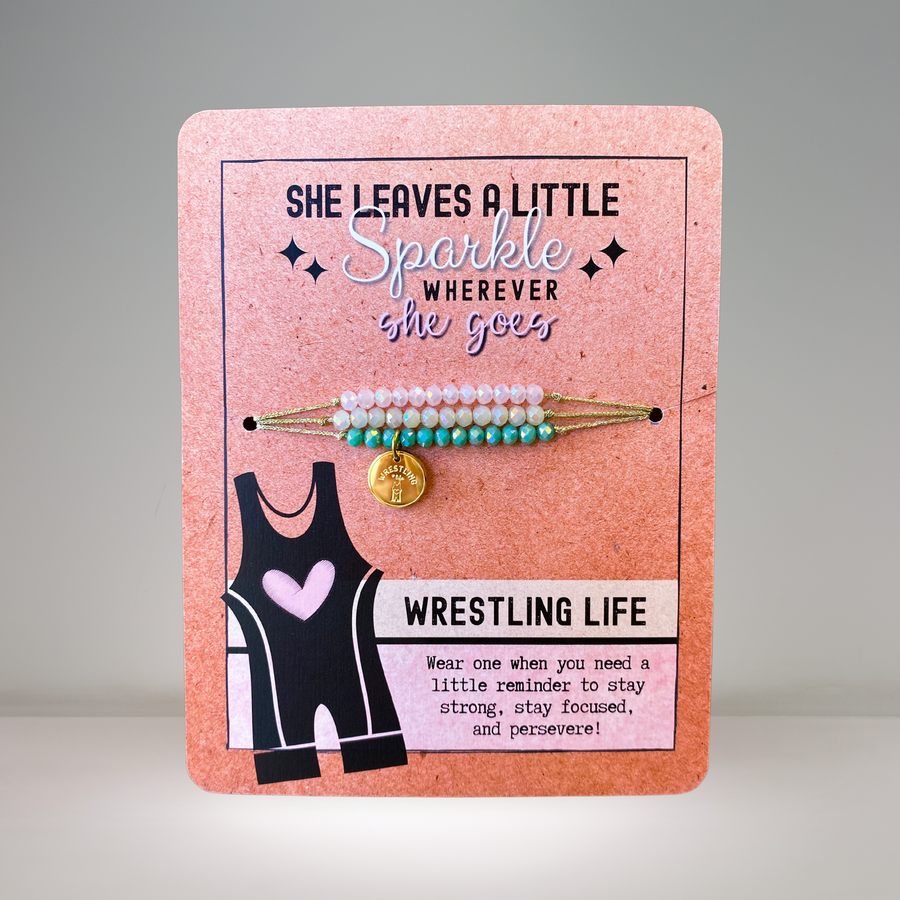 Wrestling Life Charm Bracelet Set with 14K Gold plated 'Wrestling Life' charm.