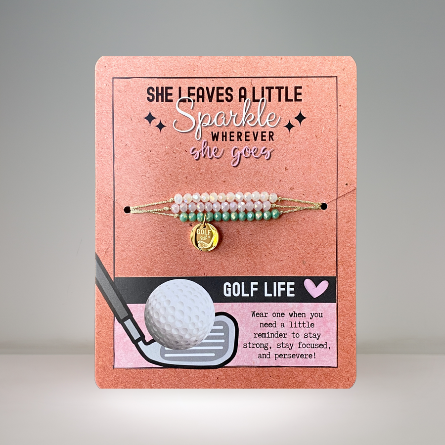 Golf Life Charm Bracelet Set with 14K Gold plated 'Golf girl' charm.