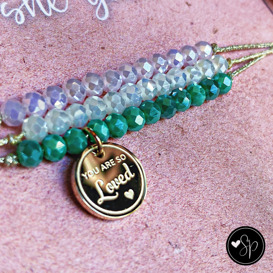 Amazing Friend Charm Bracelet Set with 14K Gold plated 'You are so Loved' charm.