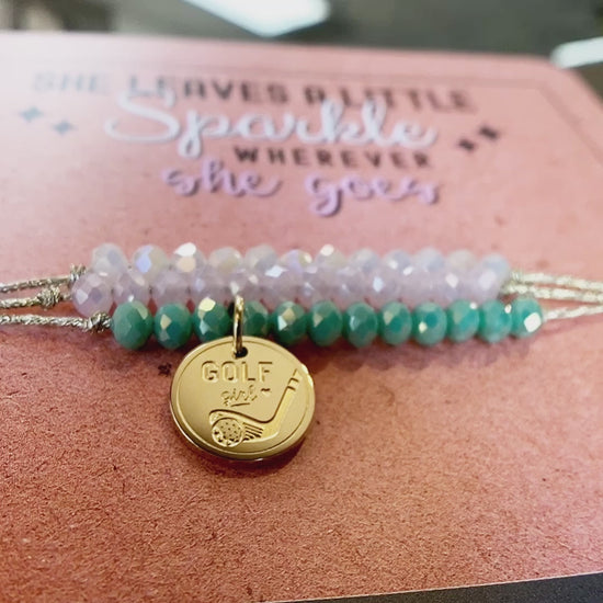 Golf Life Charm Bracelet Set video with 14K Gold plated 'Golf girl' charm.