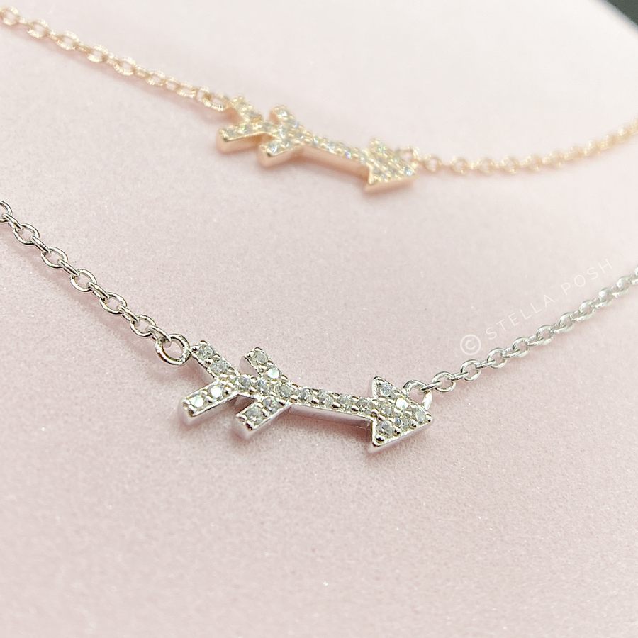 Sterling Silver necklaces with premium cubic zirconias in pavé settings, in gold and silver.