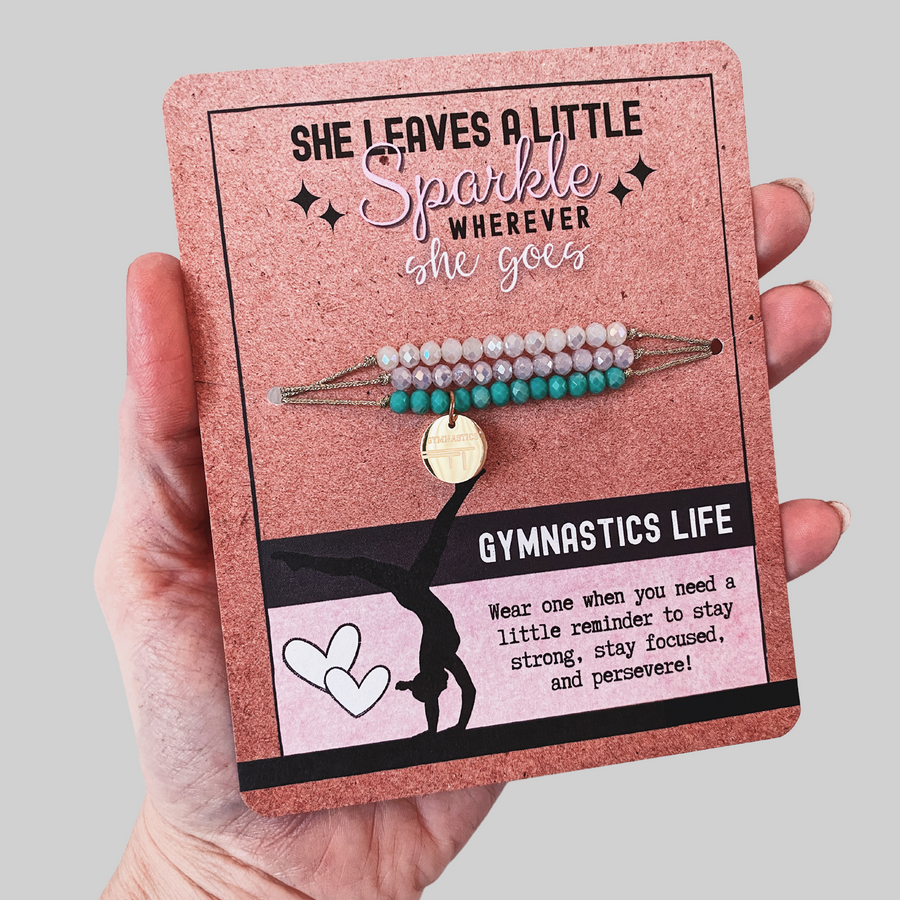 Gymnastics Life Charm Bracelet set with 14K Gold plated 'Gymnastics' charm.