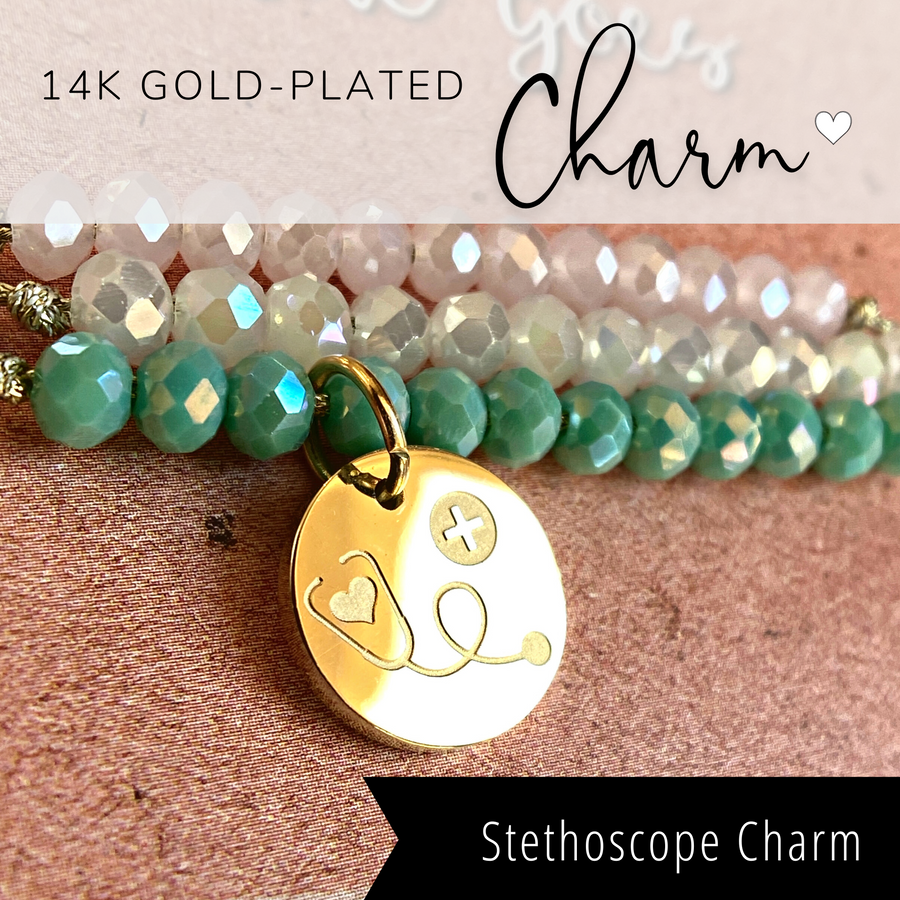 Amazing Health Worker Charm Bracelet set with 14K Gold plated 'Stethoscope' charm.