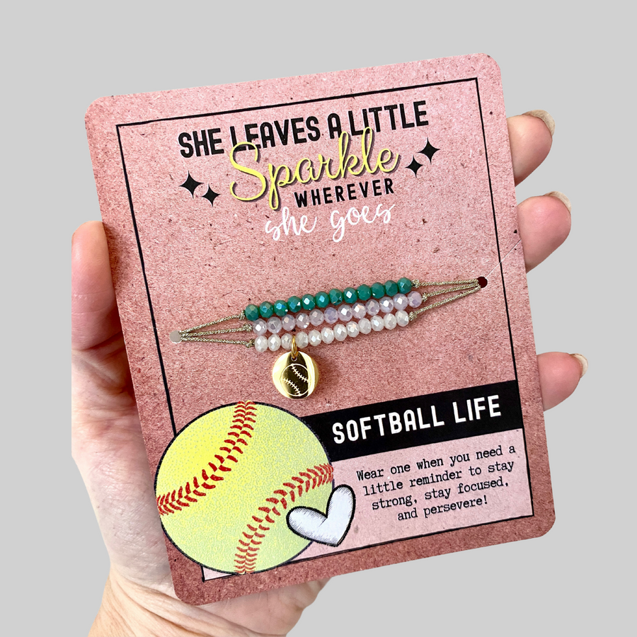 Softball Life Charm Bracelet set with 14K Gold plated 'Softball' charm.