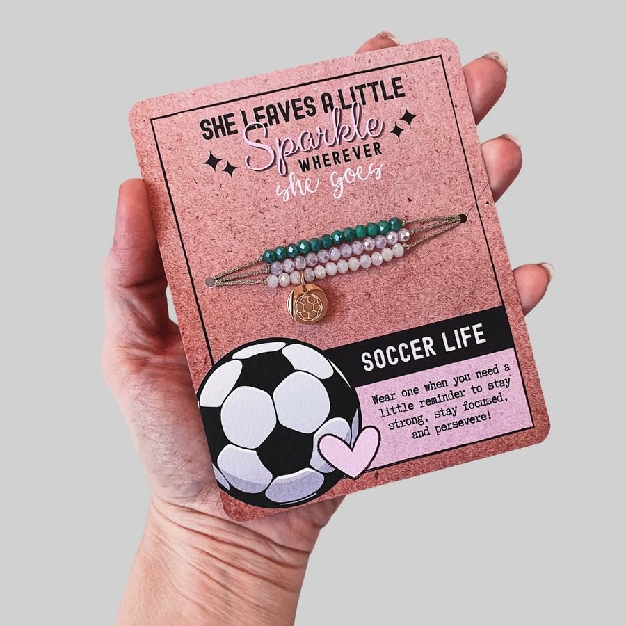 Soccer Life Charm Bracelet set with 14K Gold plated 'Soccer Ball' charm.