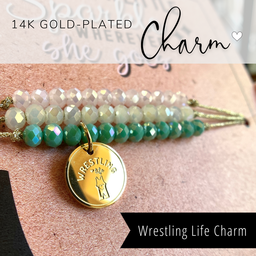 Wrestling Life Charm Bracelet Set with 14K Gold plated 'Wrestling Life' charm.