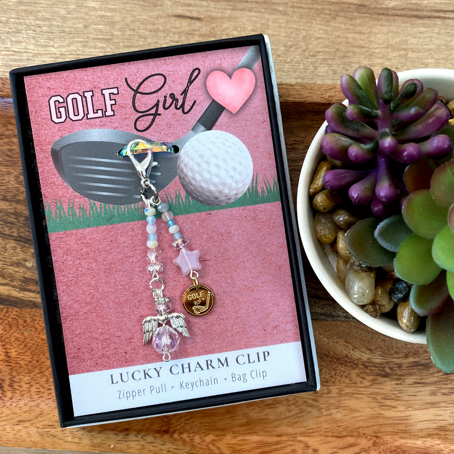 Golf Girl Charm Clip with 'Golf girl' and golf club charm, that PERFECT little something!