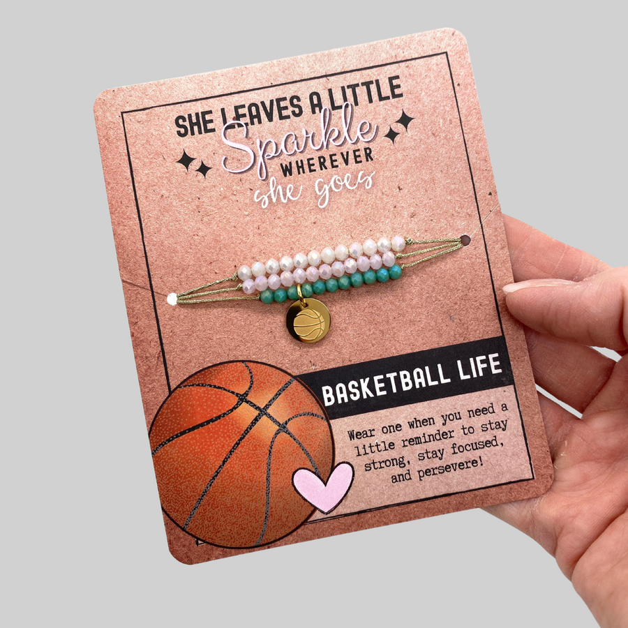 Basketball Life Charm Bracelet Set with 14K Gold plated 'Basketball' charm.