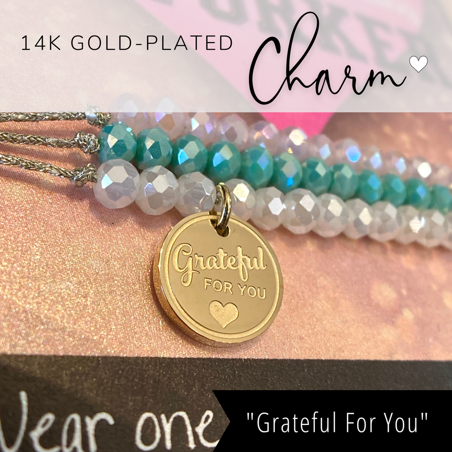 Amazing Coworker Charm Bracelet Set with 14K Gold plated 'Grateful for You' charm.