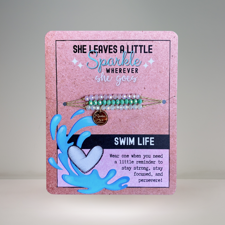  Swim Life Charm Bracelet Set with 14K Gold plated 'Swim' charm.