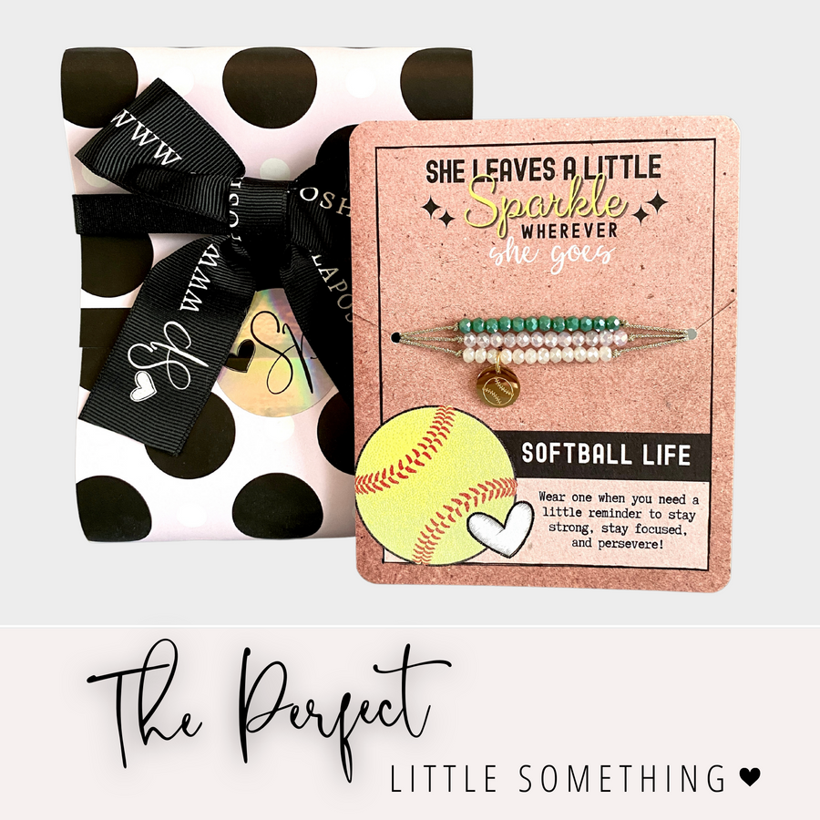 Softball Life Charm Bracelet set with gift ready packaging; the PERFECT little something.