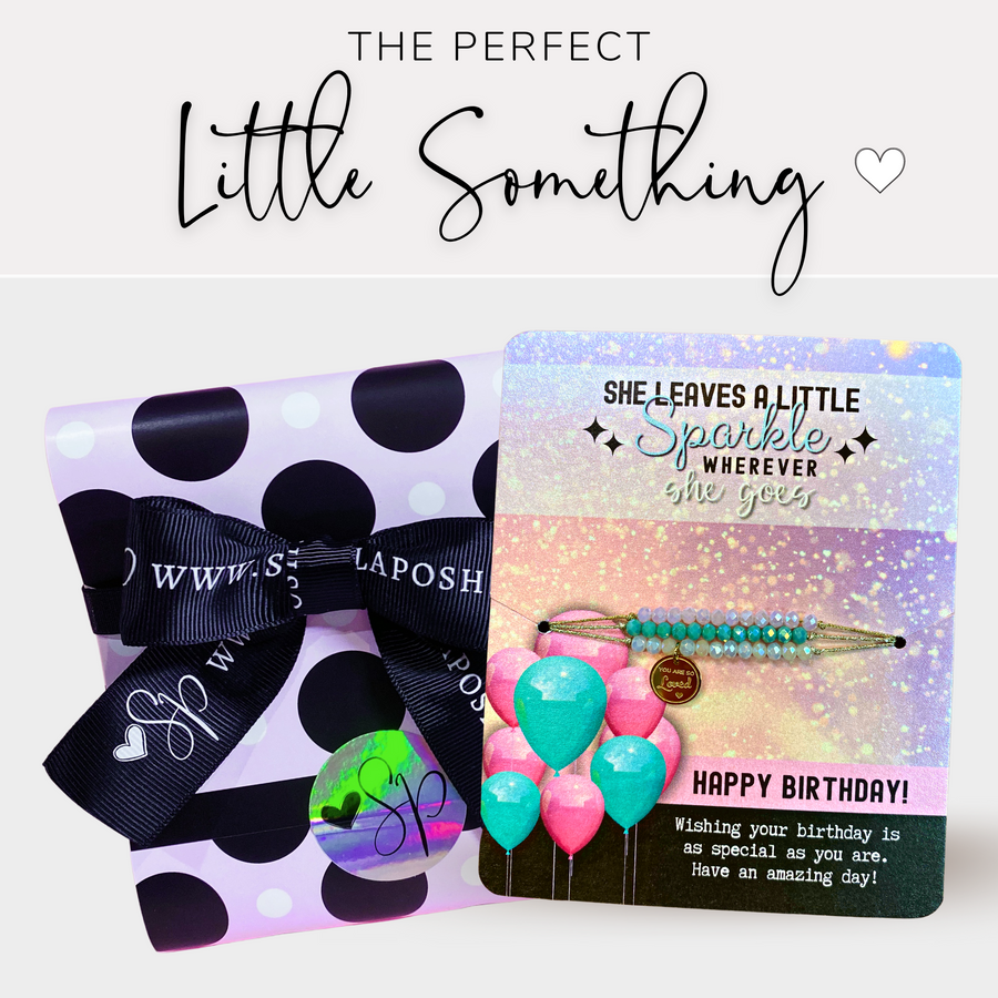 Happy Birthday Charm Bracelet set with gift ready packaging; the PERFECT little something.