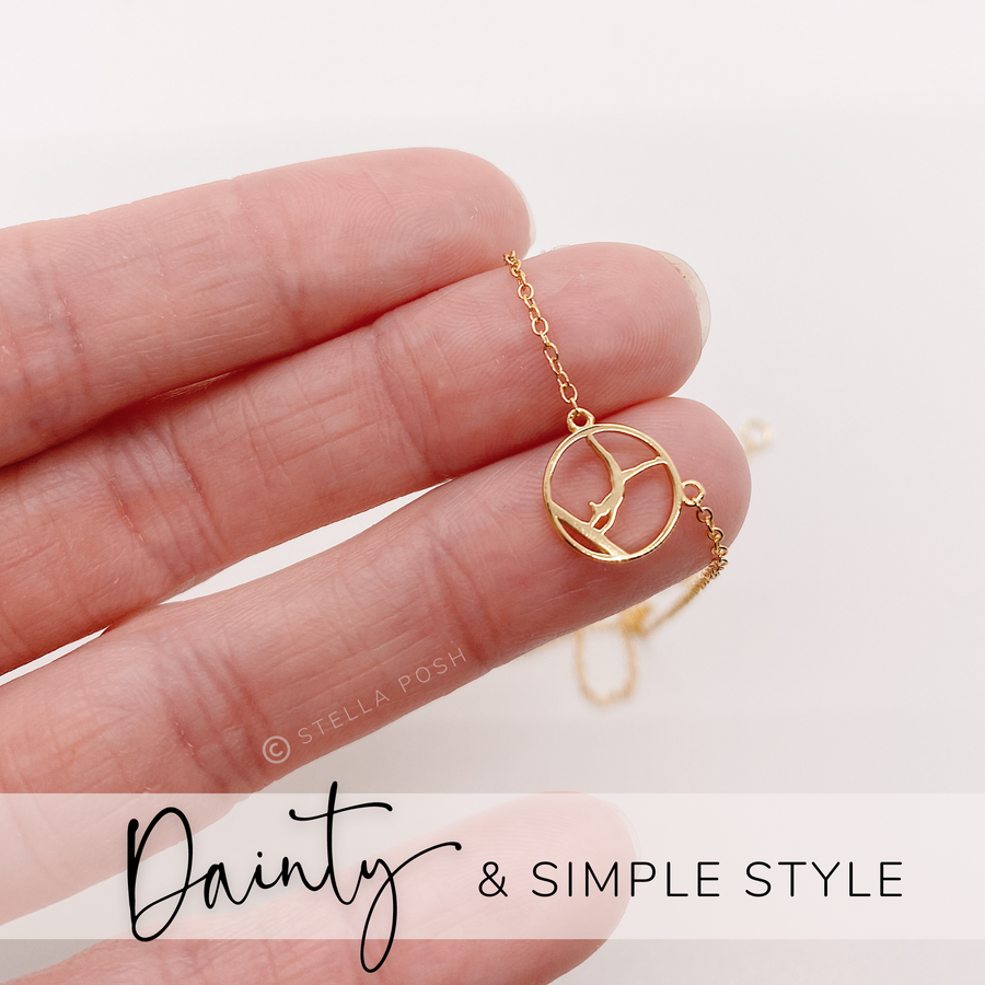 .925 silver Dainty Gymnastics Necklace in gold.