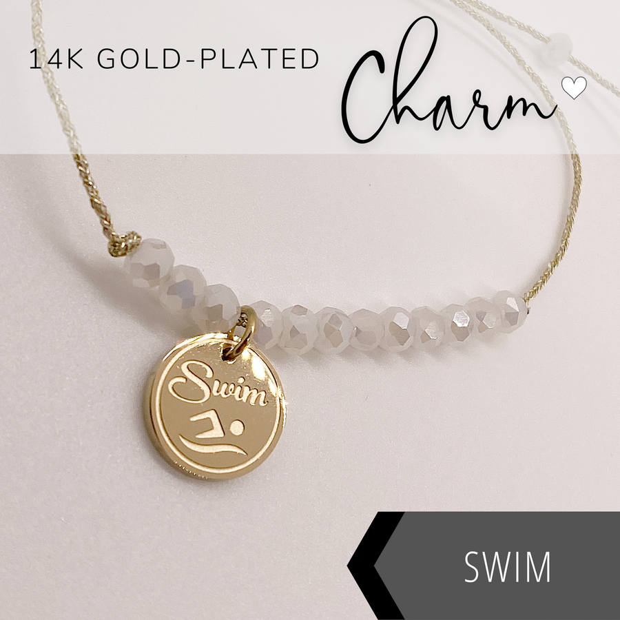 Swim Life Charm Bracelet set with 14K Gold plated 'Swim' charm.
