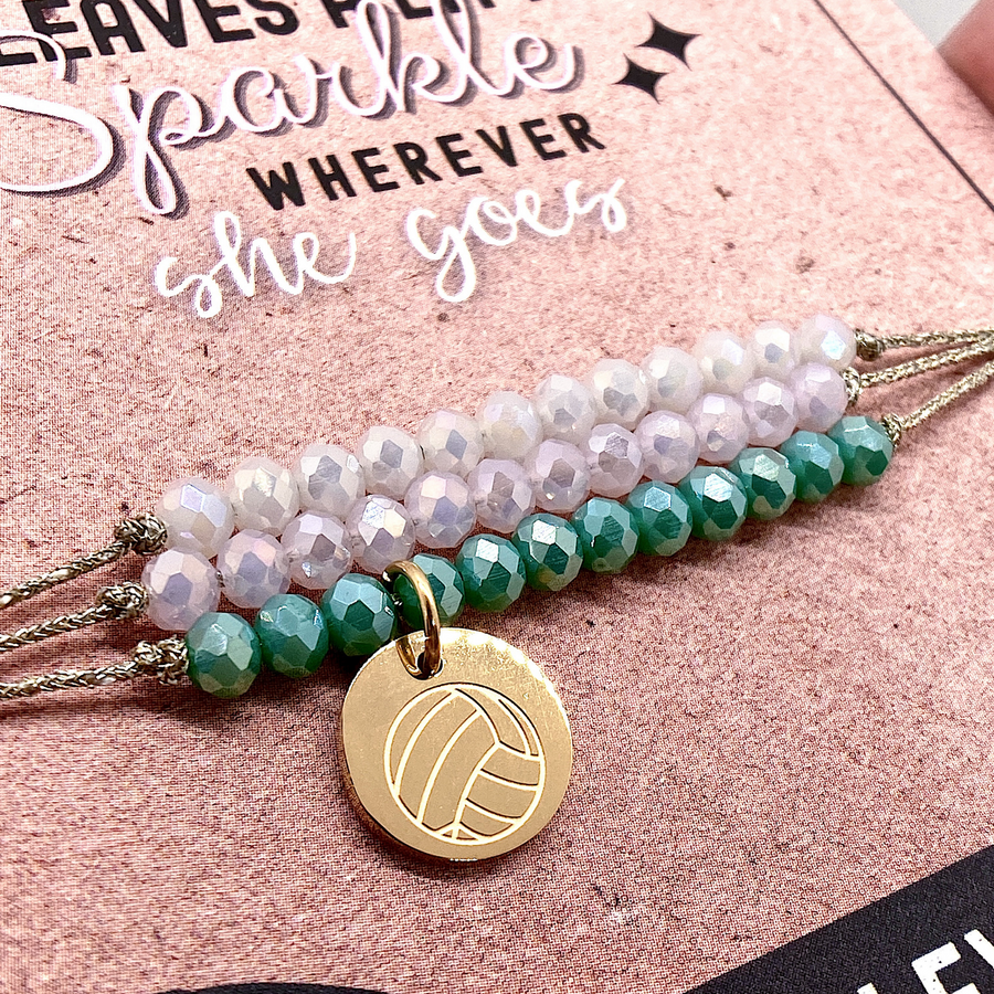 Volleyball Life Charm Bracelet Set with 14K Gold plated 'Volleyball' charm.